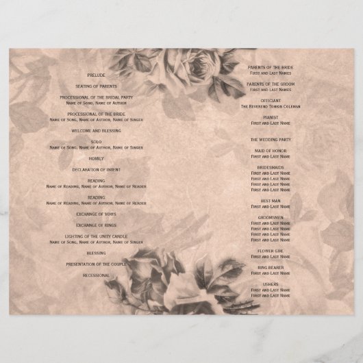 Wedding Ceremony Program Rozen Sepia (Achterkant)