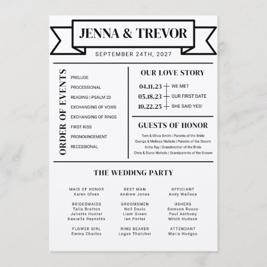 Wedding Ceremony Program With Icons Minimalist Programmakaart (Voorkant)