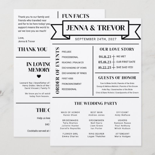 Wedding Ceremony Program With Icons Minimalist Programmakaart (Voorkant / Achterkant)