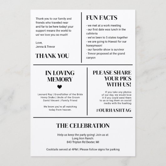 Wedding Ceremony Program With Icons Minimalist Programmakaart (Achterkant)