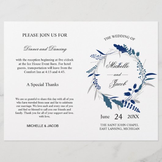 Wedding Ceremony-programma | Blauwe eucalyptus (Voorkant)