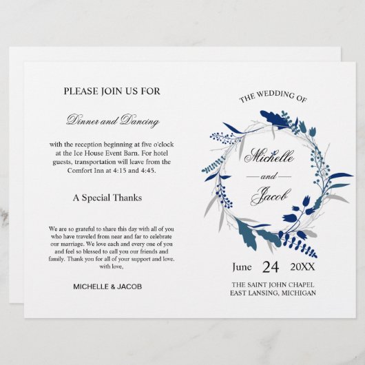 Wedding Ceremony-programma | Blauwe eucalyptus (Voorkant / Achterkant)