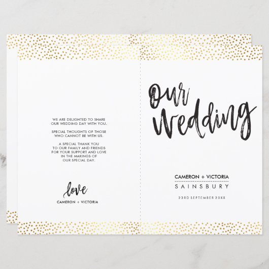 WEDDING CEREMONY PROGRAMMA borstel gouden confetti (Voorkant / Achterkant)