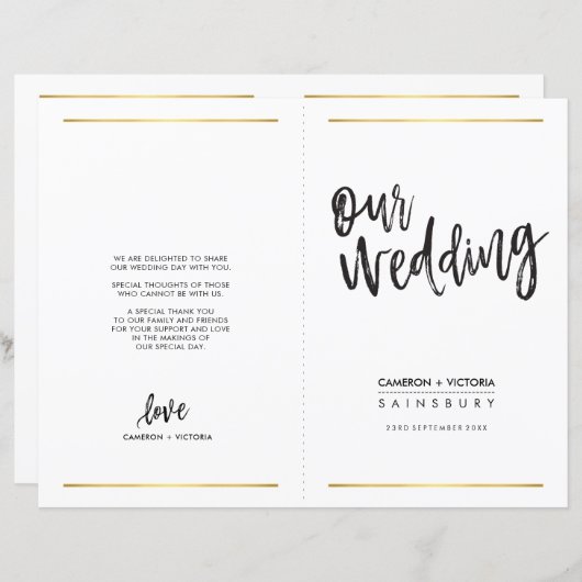 WEDDING CEREMONY-PROGRAMMA, eenvoudig met een hand (Voorkant / Achterkant)