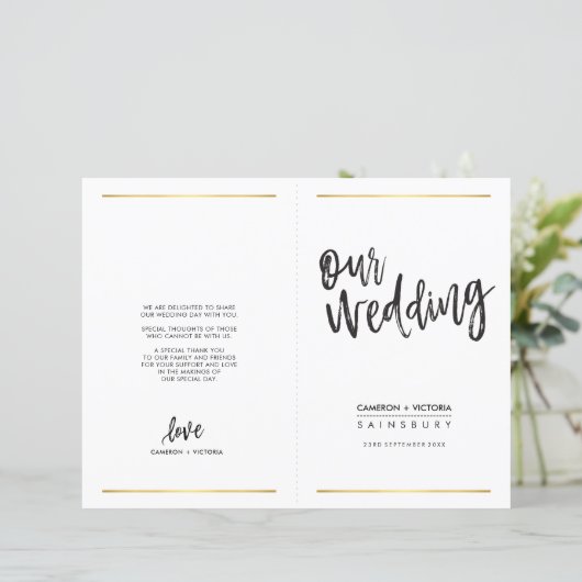 WEDDING CEREMONY-PROGRAMMA, eenvoudig met een hand (Staand voorkant)