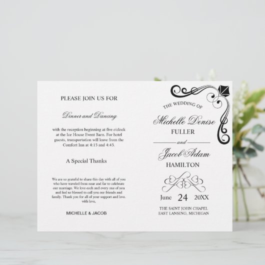 Wedding Ceremony-programma | Elegant Hearts (Staand voorkant)