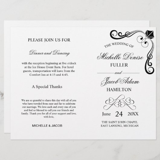 Wedding Ceremony-programma | Elegant Hearts (Voorkant / Achterkant)