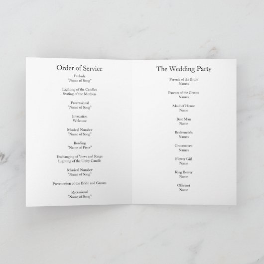 Wedding Ceremony Programma en Orde van Service Kaa (Binnen)
