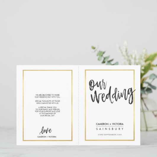 WEDDING CEREMONY PROGRAMMA geborsteld lijst van he (Staand voorkant)