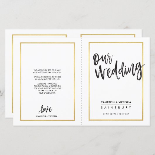 WEDDING CEREMONY PROGRAMMA geborsteld lijst van he (Voorkant / Achterkant)