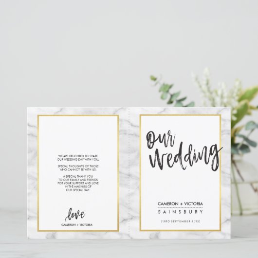 WEDDING CEREMONY PROGRAMMA Gold Grey marble (Staand voorkant)