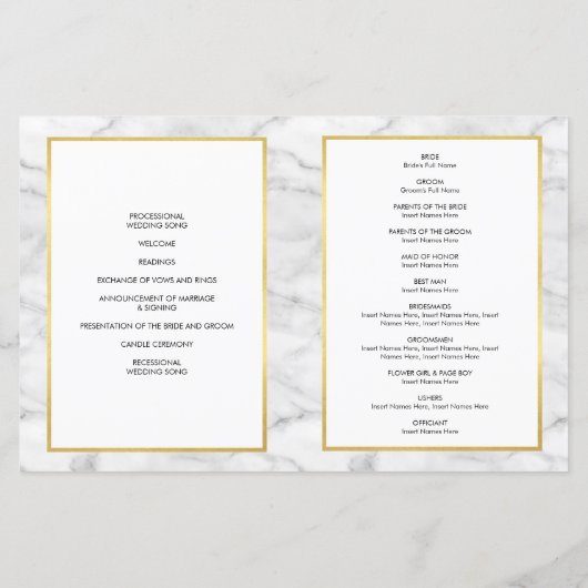 WEDDING CEREMONY PROGRAMMA Gold Grey marble (Achterkant)