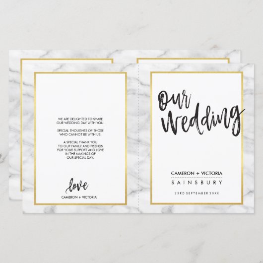 WEDDING CEREMONY PROGRAMMA Gold Grey marble (Voorkant / Achterkant)