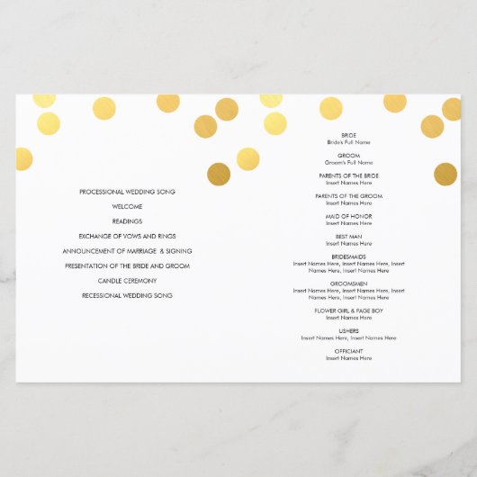 WEDDING CEREMONY-PROGRAMMA met handbediende goudvl (Achterkant)