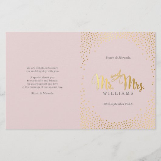 WEDDING CEREMONY PROGRAMMA mini gold confetti blus (Voorkant)