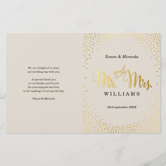 WEDDING CEREMONY PROGRAMMA mini gold confetti crèm (Voorkant)