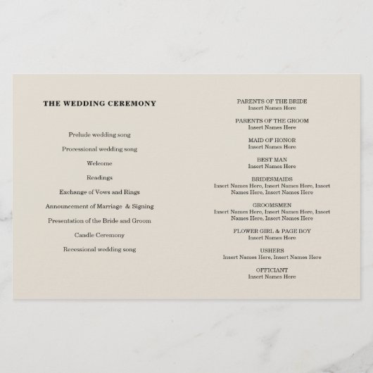 WEDDING CEREMONY PROGRAMMA mini gold confetti crèm (Achterkant)