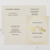 WEDDING CEREMONY PROGRAMMA mini gold confetti crèm (Voorkant / Achterkant)