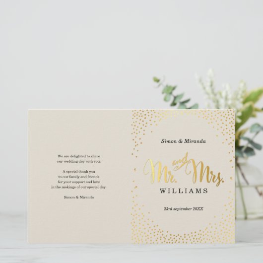 WEDDING CEREMONY PROGRAMMA mini gold confetti crèm (Staand voorkant)