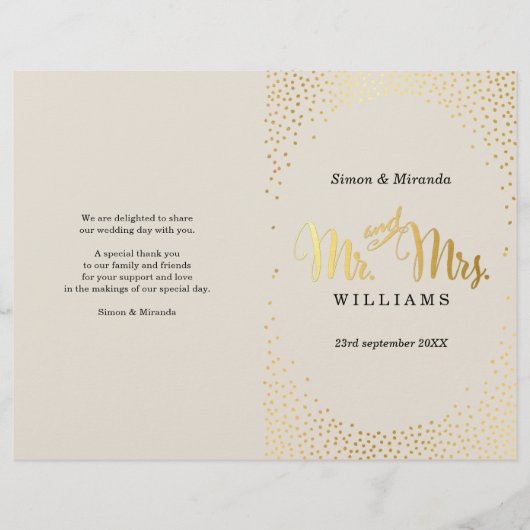WEDDING CEREMONY PROGRAMMA mini gold confetti iory (Voorkant)