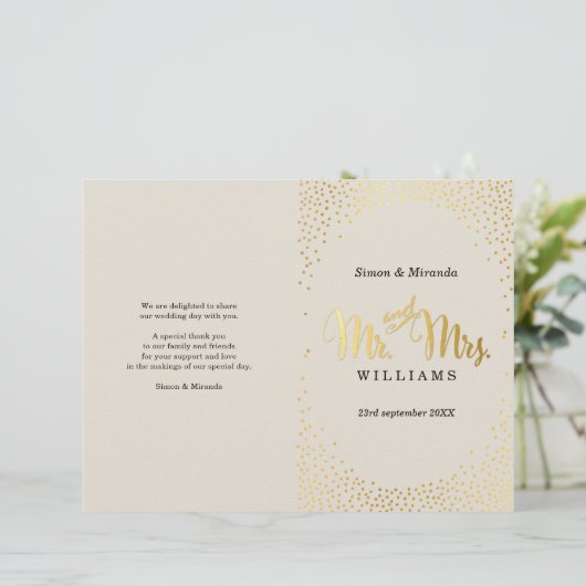 WEDDING CEREMONY PROGRAMMA mini gold confetti iory (Staand voorkant)