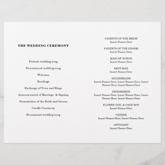 WEDDING CEREMONY PROGRAMMA mini gold confetti iory (Achterkant)