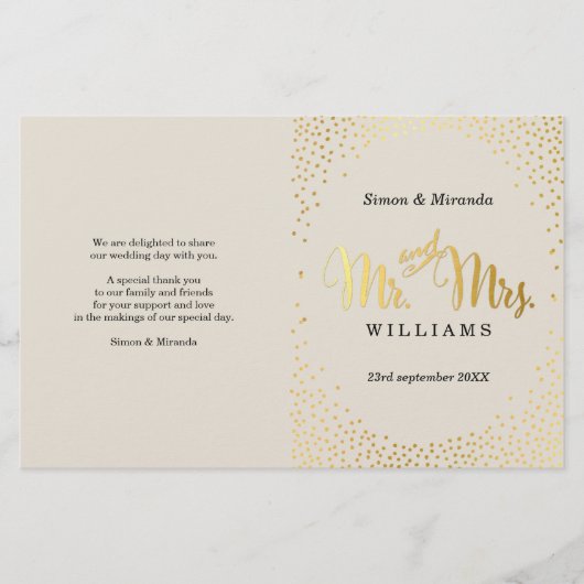 WEDDING CEREMONY PROGRAMMA mini gold confetti iory (Voorkant)