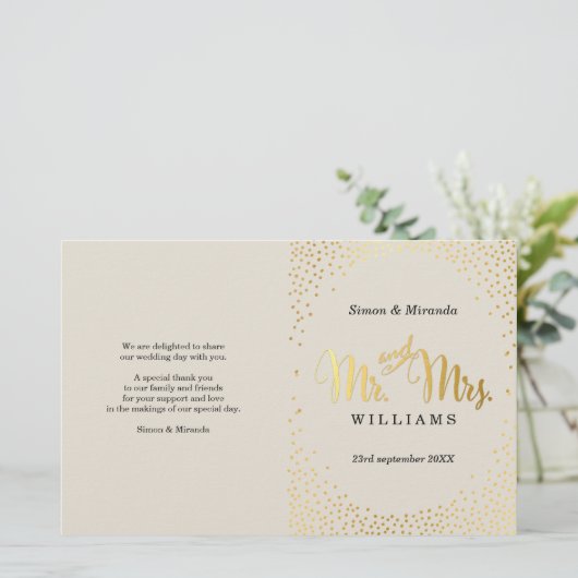 WEDDING CEREMONY PROGRAMMA mini gold confetti iory (Staand voorkant)