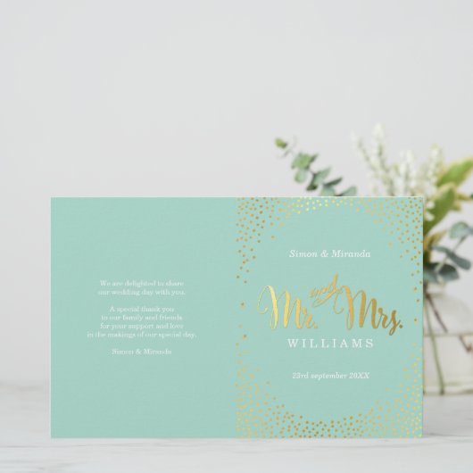 WEDDING CEREMONY PROGRAMMA mini gold confetti mini (Staand voorkant)