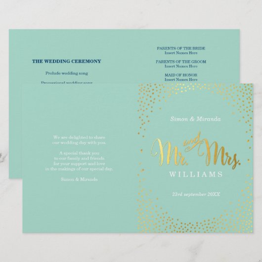 WEDDING CEREMONY PROGRAMMA mini gold confetti mini (Voorkant / Achterkant)