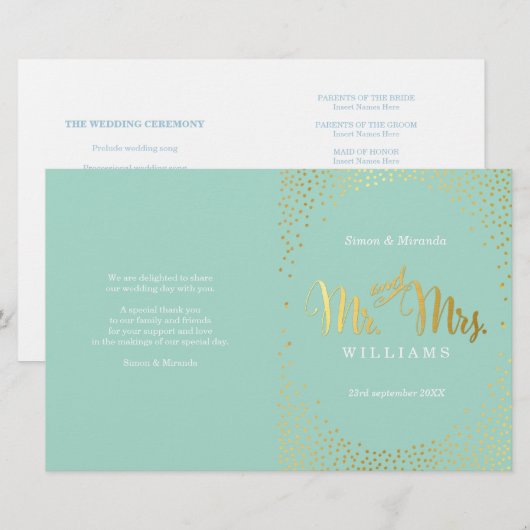 WEDDING CEREMONY PROGRAMMA mini gold confetti mini (Voorkant / Achterkant)