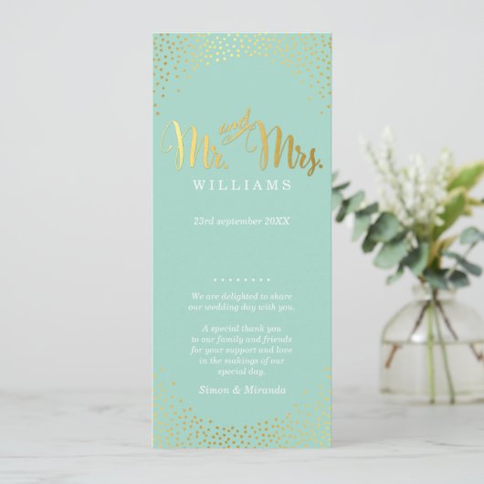 WEDDING CEREMONY PROGRAMMA mini gold confetti mini Programmakaart (Staand voorkant)