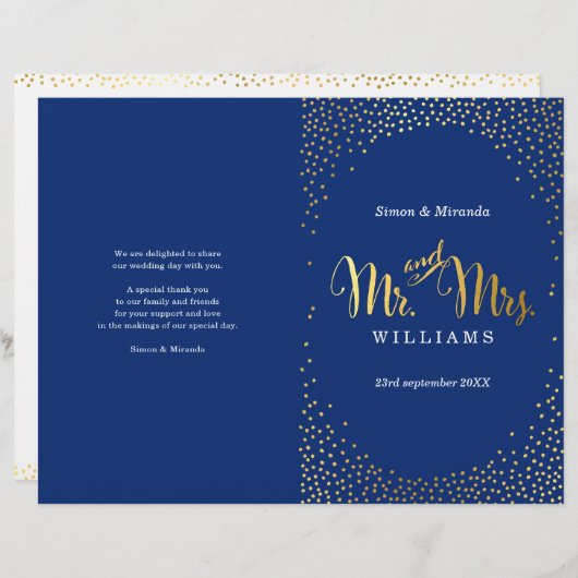 WEDDING CEREMONY PROGRAMMA mini gold confetti navy (Voorkant / Achterkant)