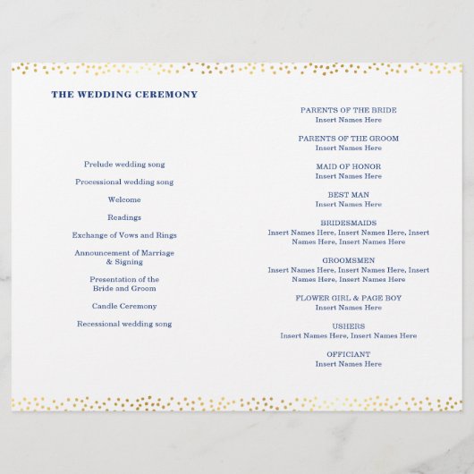 WEDDING CEREMONY PROGRAMMA mini gold confetti navy (Achterkant)