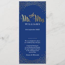 WEDDING CEREMONY PROGRAMMA mini gold confetti navy Programmakaart