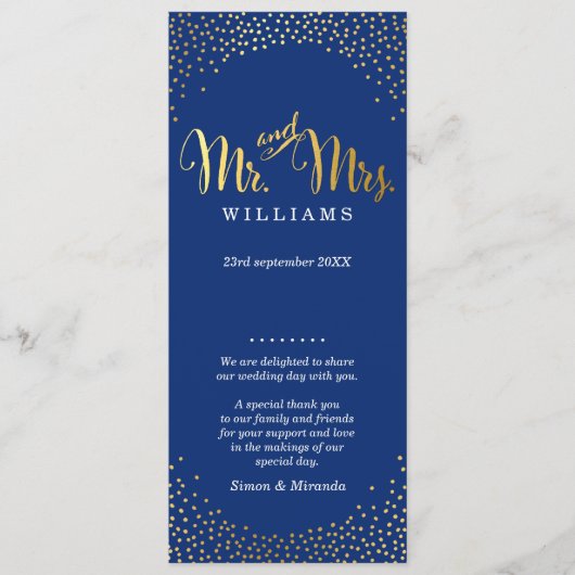 WEDDING CEREMONY PROGRAMMA mini gold confetti navy Programmakaart (Voorkant)