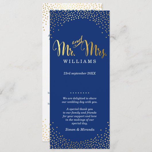 WEDDING CEREMONY PROGRAMMA mini gold confetti navy Programmakaart (Voorkant / Achterkant)