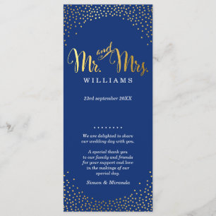 WEDDING CEREMONY PROGRAMMA mini gold confetti navy Programmakaart