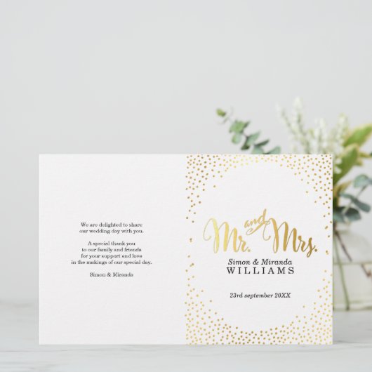 WEDDING CEREMONY PROGRAMMA mini gold confetti simp (Staand voorkant)