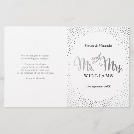 WEDDING CEREMONY PROGRAMMA mini Silver confetti (Voorkant)