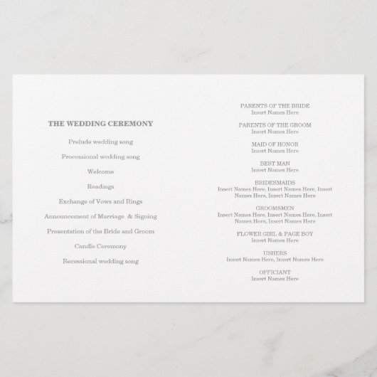 WEDDING CEREMONY PROGRAMMA mini Silver confetti (Achterkant)