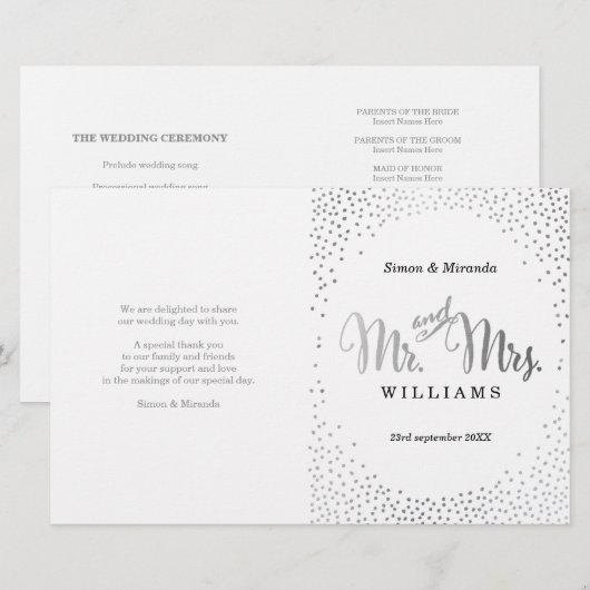 WEDDING CEREMONY PROGRAMMA mini Silver confetti (Voorkant / Achterkant)