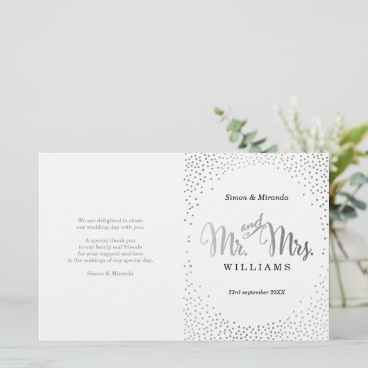 WEDDING CEREMONY PROGRAMMA mini Silver confetti (Staand voorkant)