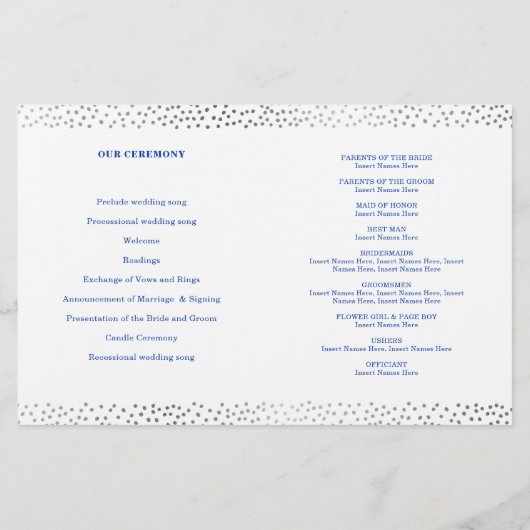 WEDDING CEREMONY PROGRAMMA mini Silver confetti bl (Achterkant)