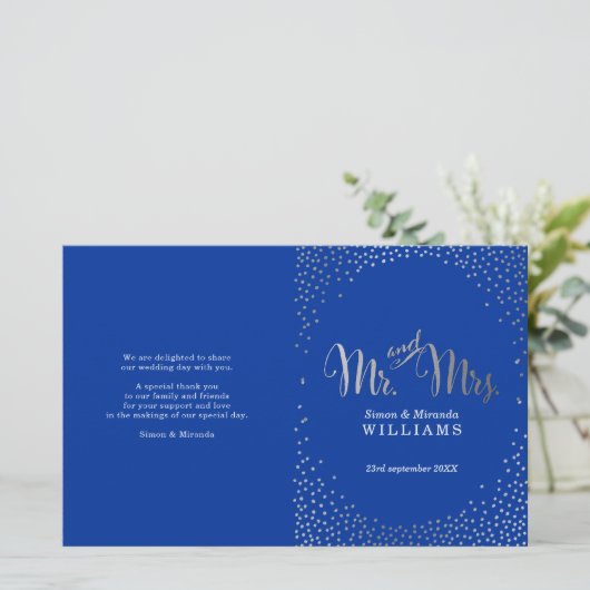 WEDDING CEREMONY PROGRAMMA mini Silver confetti bl (Staand voorkant)