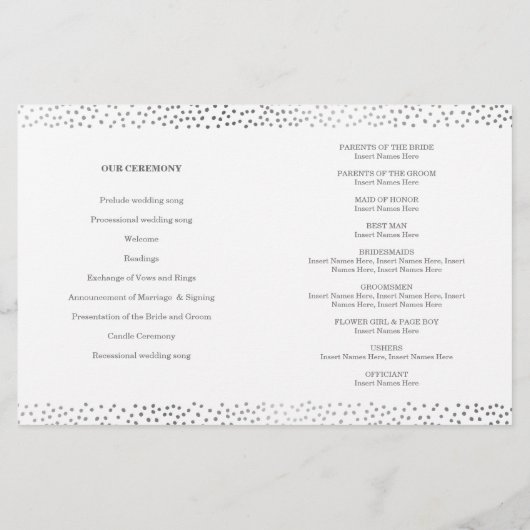 WEDDING CEREMONY PROGRAMMA mini Silver confetti mu (Achterkant)