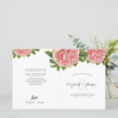 WEDDING CEREMONY PROGRAMMA roze bloemen pony'S (Staand voorkant)