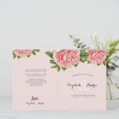 WEDDING CEREMONY PROGRAMMA roze bloemen pony'S (Staand voorkant)