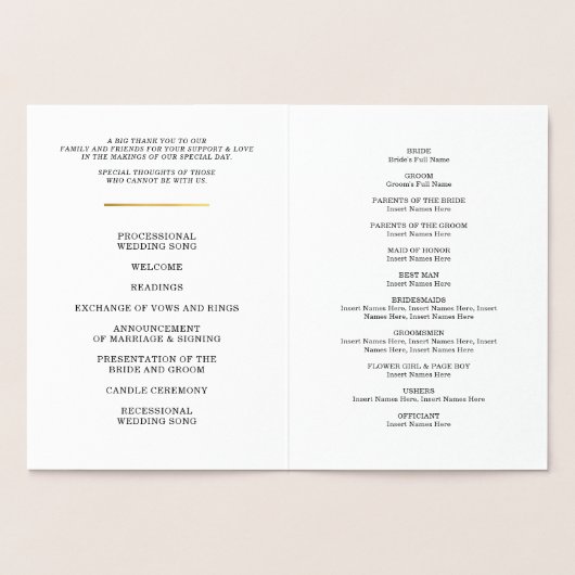 WEDDING CEREMONY PROGRAMMA stijlvol mini confetti  (Binnen)