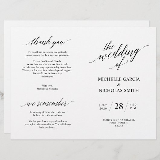 Wedding Ceremony Programma's, Modern Elegance Blac (Voorkant / Achterkant)